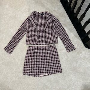 Lulu's Pink and Black Tweed Jacket and Skirt